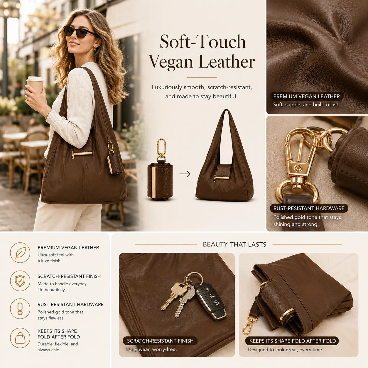 Toworkact™ Varelli Charm Transformable Bag – Stylish Vegan Leather Tote & Keychain Charm
