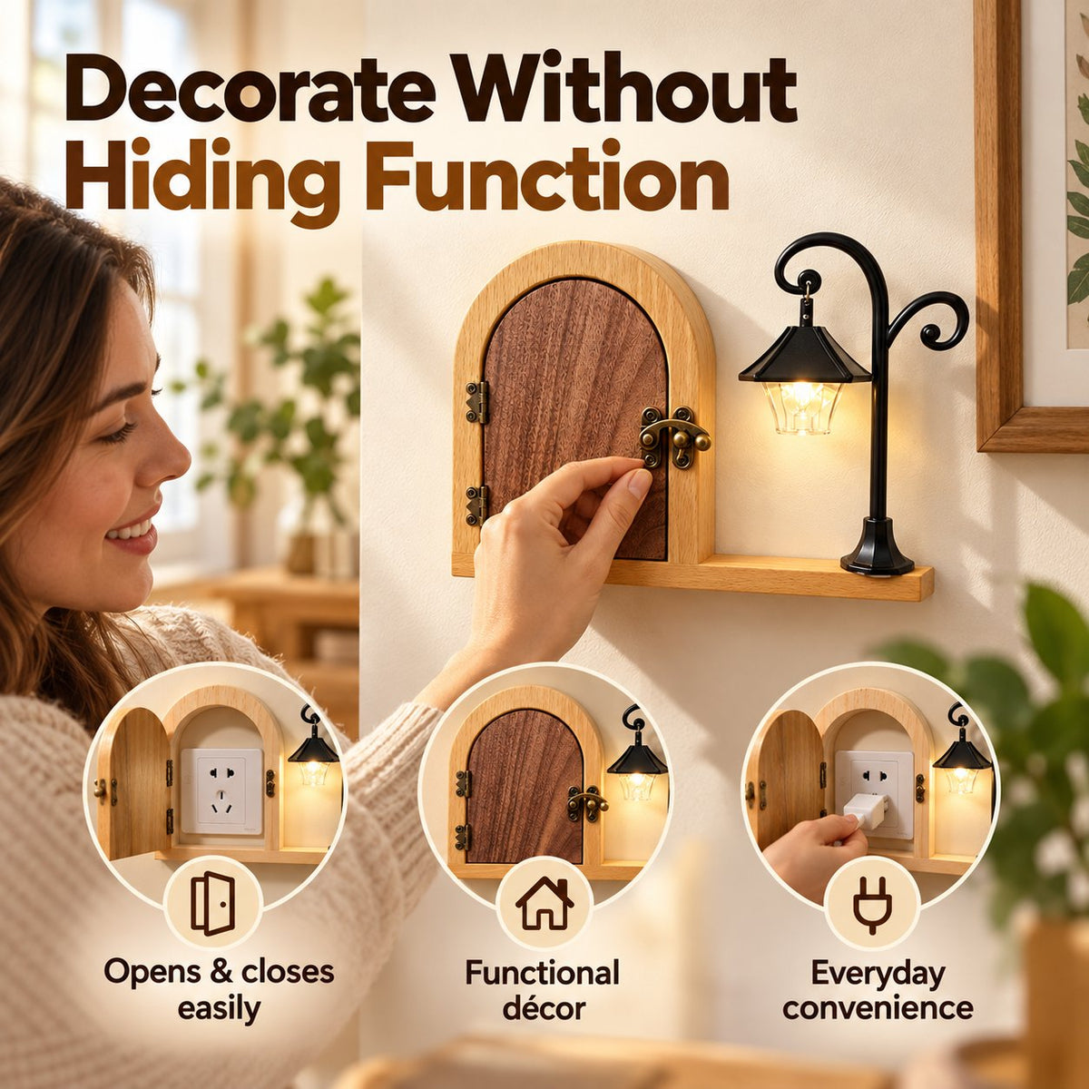 🚪✨ Wooden Fairy Door Outlet Cover — Hide Outlets with Magical Charm!