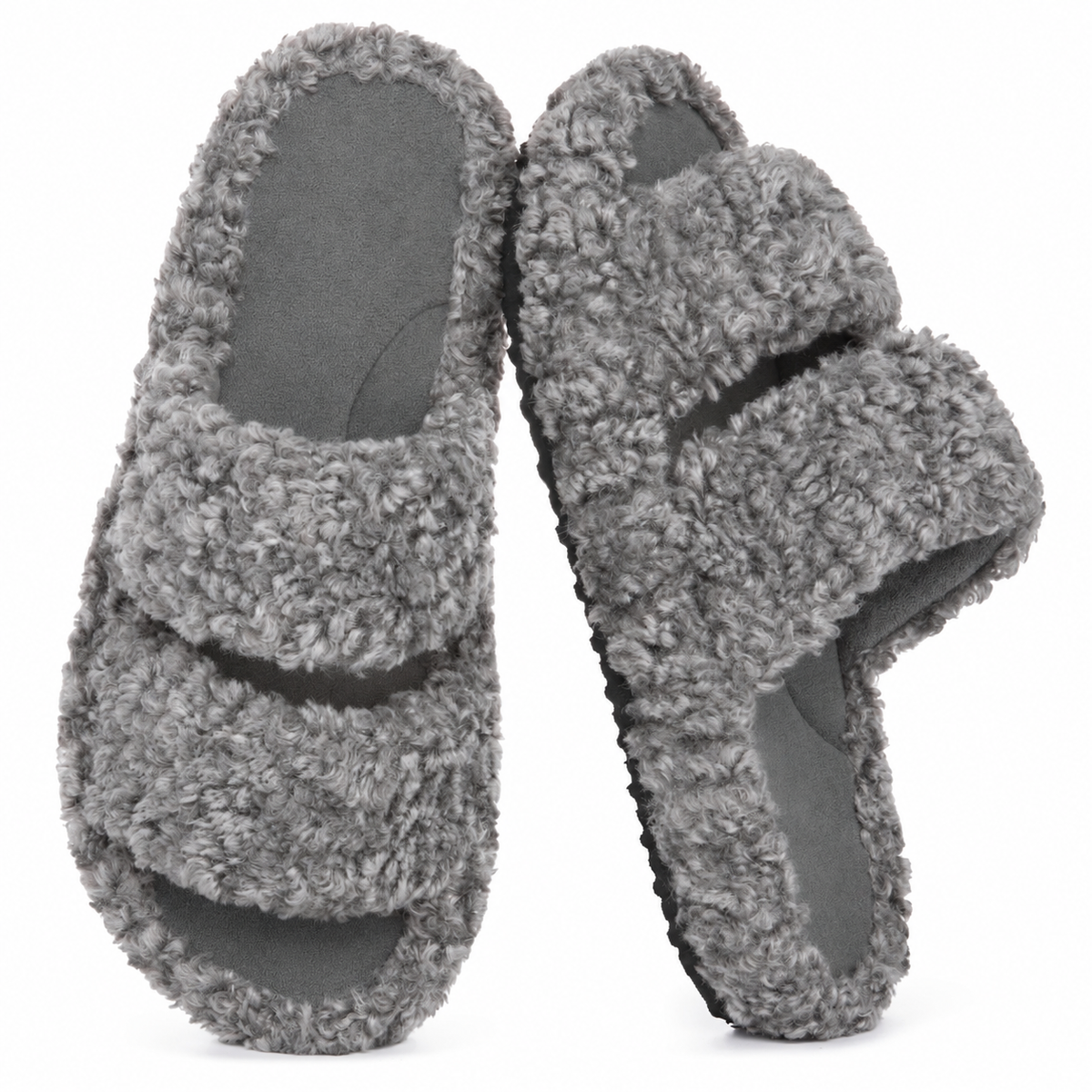 Women's Fuzzy Open-Toe Slippers - Cool Gray