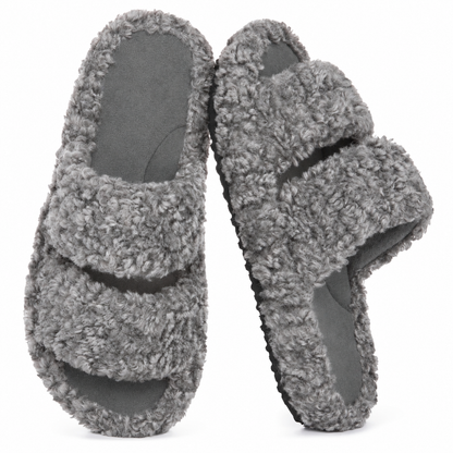 Women's Fuzzy Open-Toe Slippers - Cool Gray