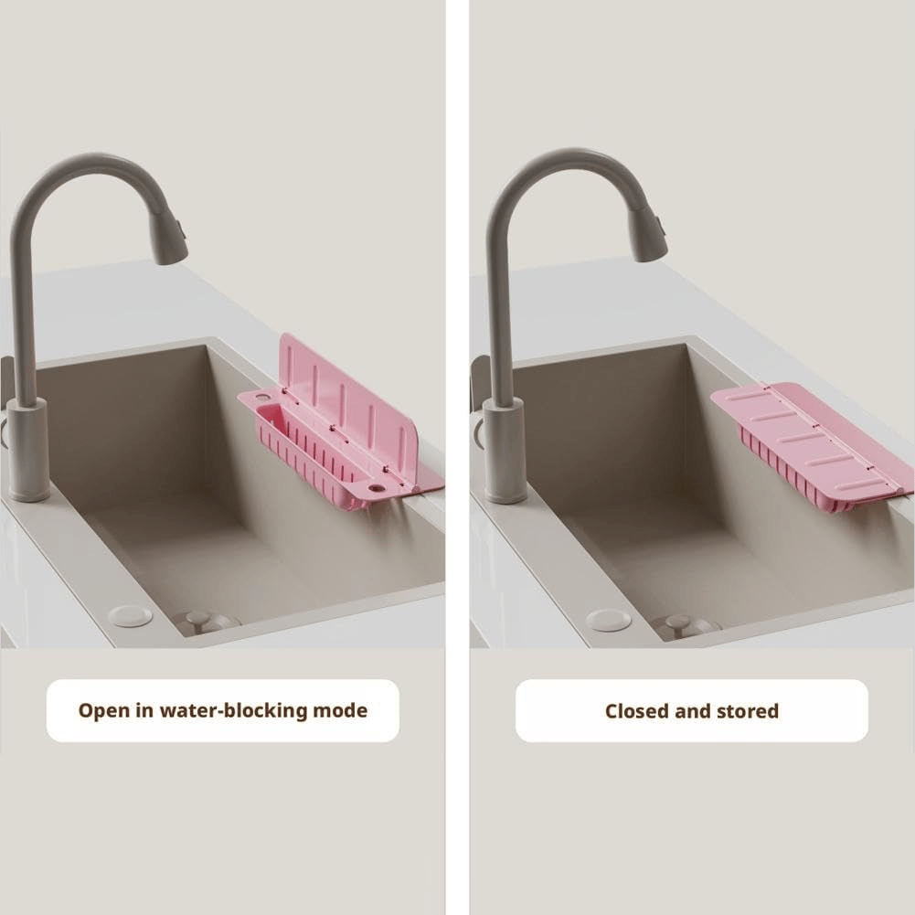 💦Foldable Kitchen Sink Splash Guard, ABS+TPE Water Splash Blocker with Suction Cups & Drainage Holes, Sponge Holder Design for Sink Edge🪣