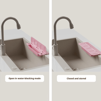 💦Foldable Kitchen Sink Splash Guard, ABS+TPE Water Splash Blocker with Suction Cups & Drainage Holes, Sponge Holder Design for Sink Edge🪣