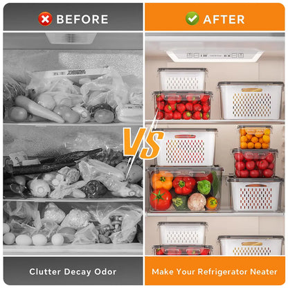 🔥LAST DAY 50% OFF🎁3/5 Pack Stackable Fridge Organizers with Removable Colander