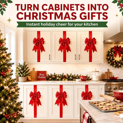 🎄Christmas Cabinet Bow & Ribbon Decor Set – Red & Green Holiday Kitchen Decorations