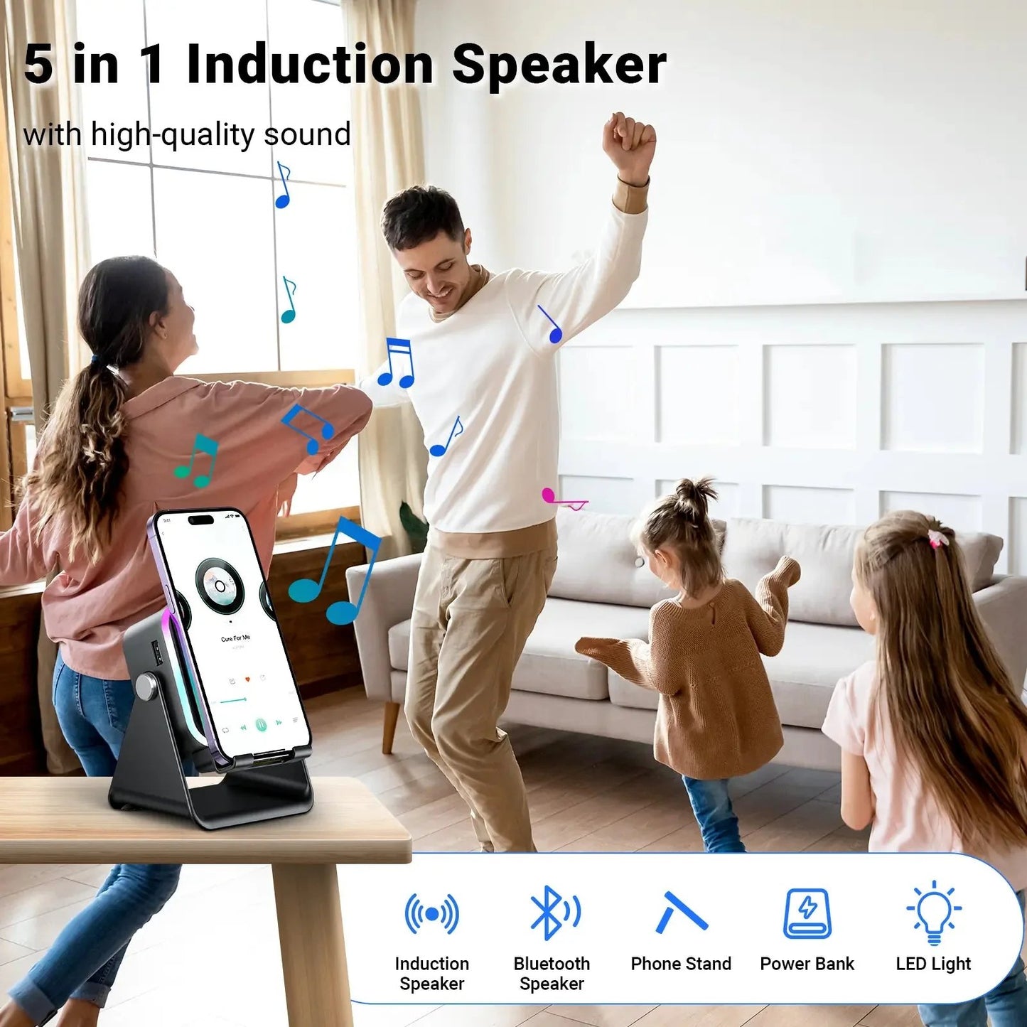 🔥 HOT SALE 🔥5-in-1 Wireless Speaker Phone Stand with Power Bank
