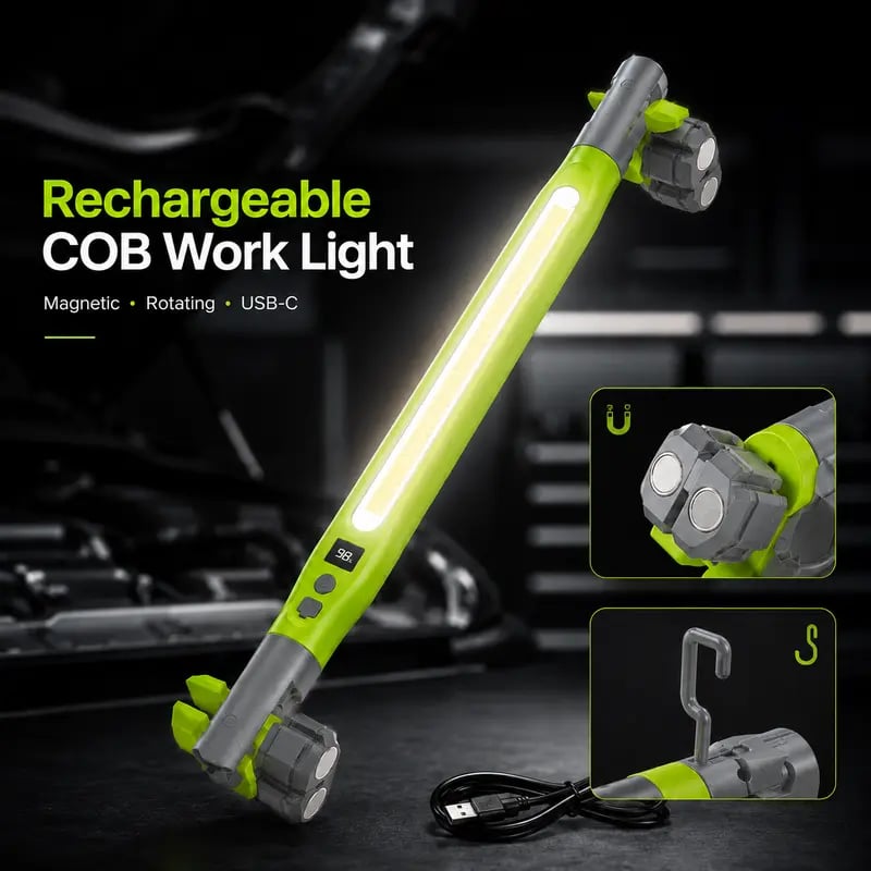 Rechargeable COB Work Light - Magnetic LED InspectionLight with Hook