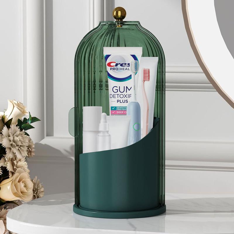 360° Rotating Toothbrush Holder with Cover - Clear Compact Vanity Organizer