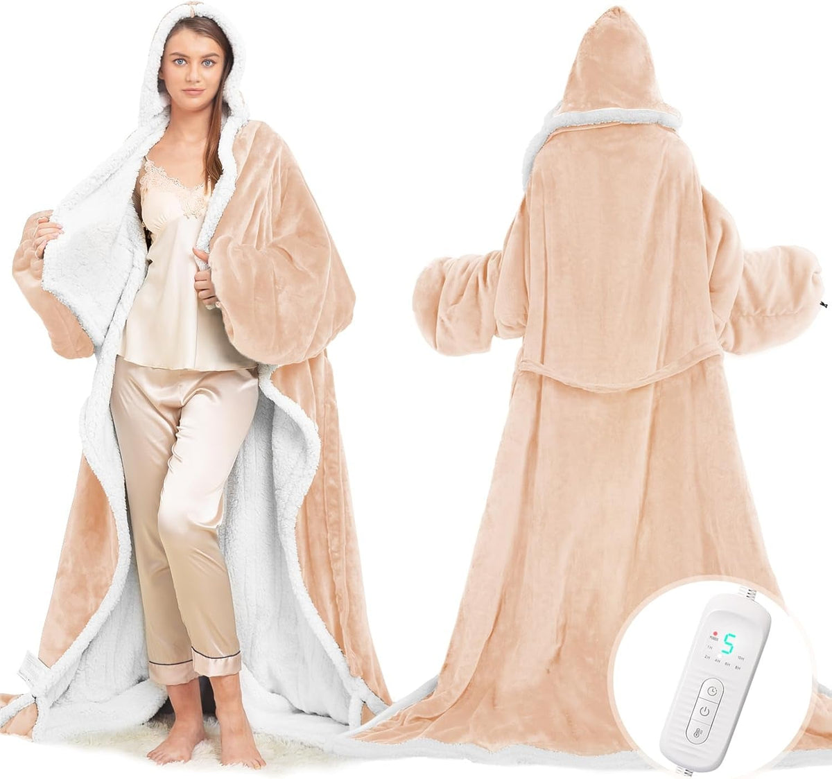 Wearable Heated Blanket with Sleeves & Foot Pocket
