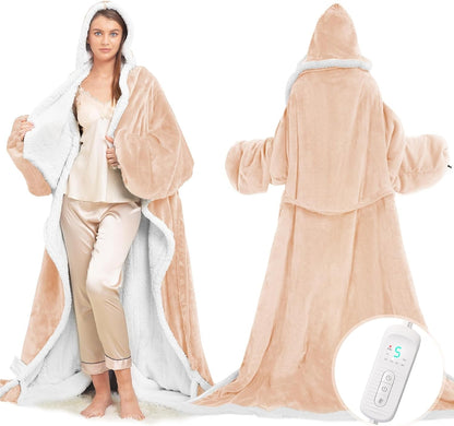 Wearable Heated Blanket with Sleeves & Foot Pocket