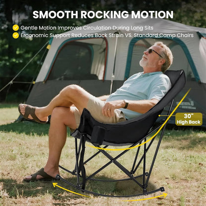 Foldable Rocking Moon Camping Chair, Padded Portable Rocker with Cup Pockets