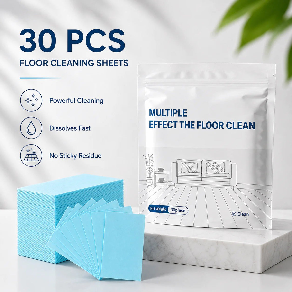 30 PCS floor cleaning sheets - Blue Camellia