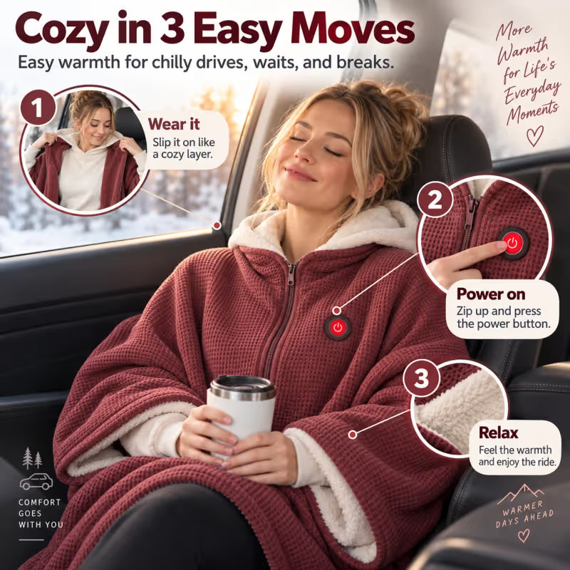 ♨️ 8-Zone Wearable Heated Blanket ❄️ – Cozy Shawl with 3 Heat Levels & USB Power