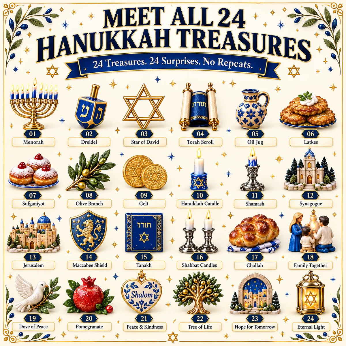 24 Treasures of Hanukkah – Traditions, Symbols & Light Countdown Calendar