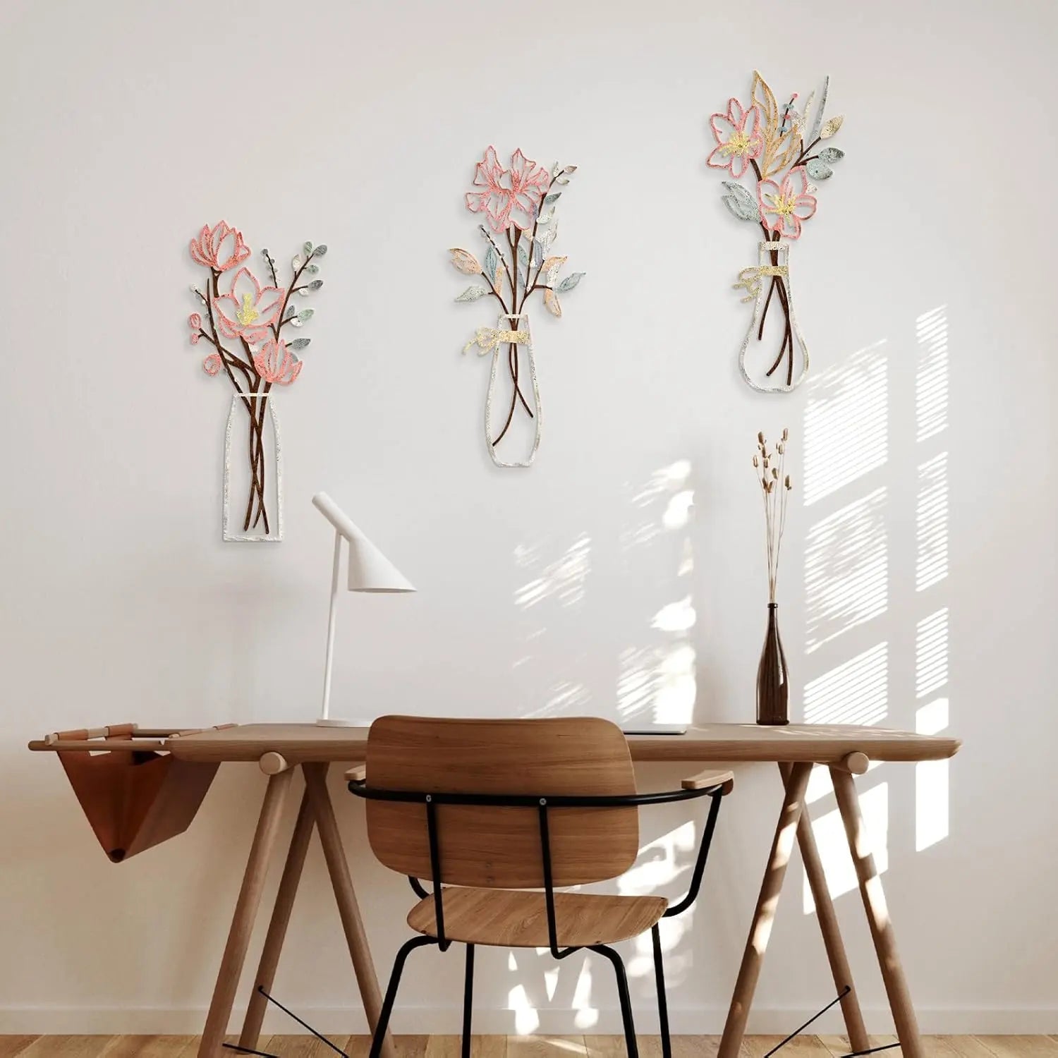 3 Pcs Metal Flowers Wall Art