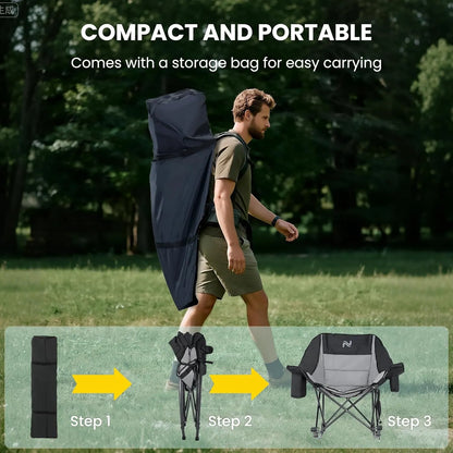 Foldable Rocking Moon Camping Chair, Padded Portable Rocker with Cup Pockets
