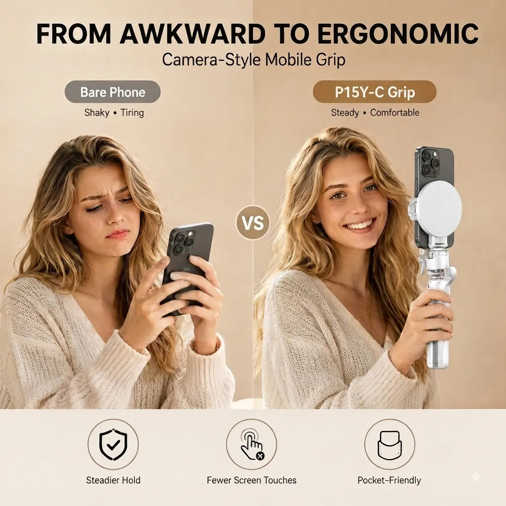 📸 WONEW Z3 Magnetic Selfie Stick Tripod – Zoomable Mini Palm Grip with Focus Adjustment Dial, 360° Rotation Stand, Bluetooth Remote & Universal MagSafe Phone Mount for Travel & Vlogging