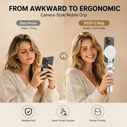 📸 WONEW Z3 Magnetic Selfie Stick Tripod – Zoomable Mini Palm Grip with Focus Adjustment Dial, 360° Rotation Stand, Bluetooth Remote & Universal MagSafe Phone Mount for Travel & Vlogging