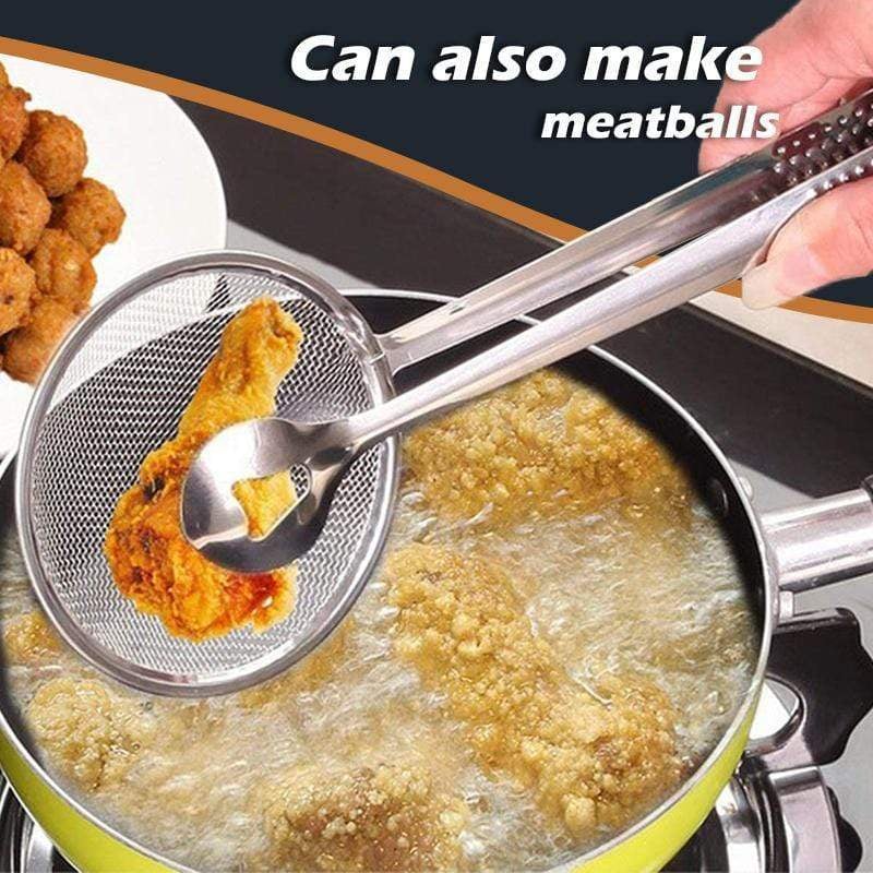 🍳 LIMITED-TIME BOGO 🍃 2-in-1 Stainless Steel Strainer Clamp — Fine Mesh Filter & Tong, Oil Drain