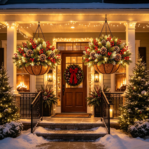 🎄 Last Day 50% OFF🏆Pre-Lit Christmas Hanging Basket |🎄 Pre-lit, weather-resistant, and zero maintenance