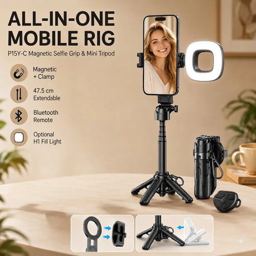 📸 WONEW Z3 Magnetic Selfie Stick Tripod – Zoomable Mini Palm Grip with Focus Adjustment Dial, 360° Rotation Stand, Bluetooth Remote & Universal MagSafe Phone Mount for Travel & Vlogging