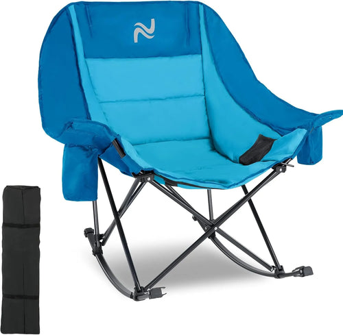 Foldable Rocking Moon Camping Chair, Padded Portable Rocker with Cup Pockets