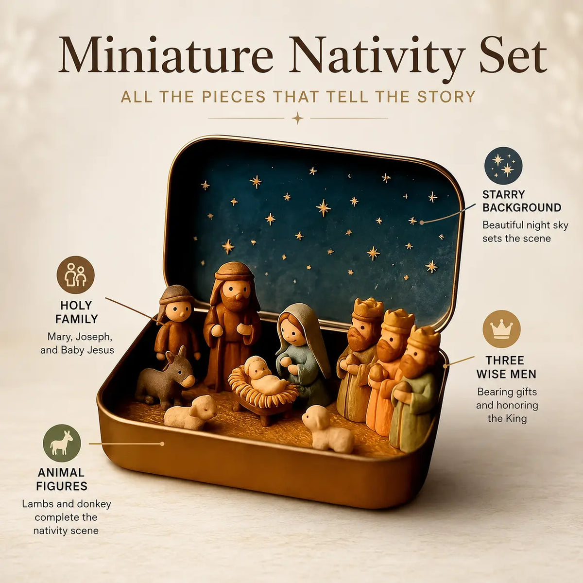 Pocket-Size Mini Nativity Scene with Storage Box