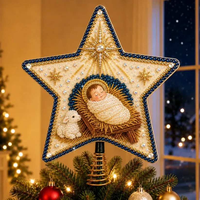 🔥LAST DAY 69% OFF - ⭐ Christian Faith Nativity Pearl Diamond Art Tree Topper Kit – Handcrafted Christmas Keepsake & Holiday Decor
