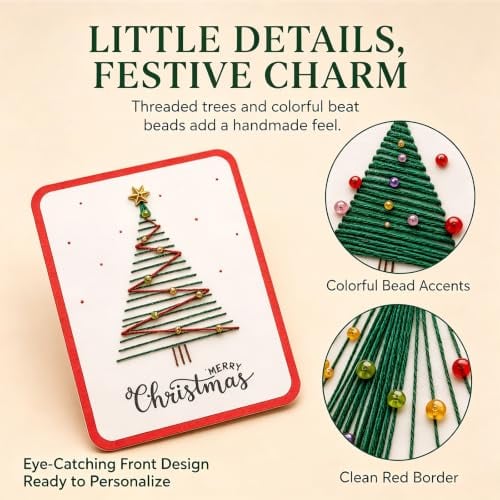 🎄 DIY Hand Embroidery Christmas Thread Cards Kit (Set of 6) – Handmade Holiday Greeting Cards Craft Set