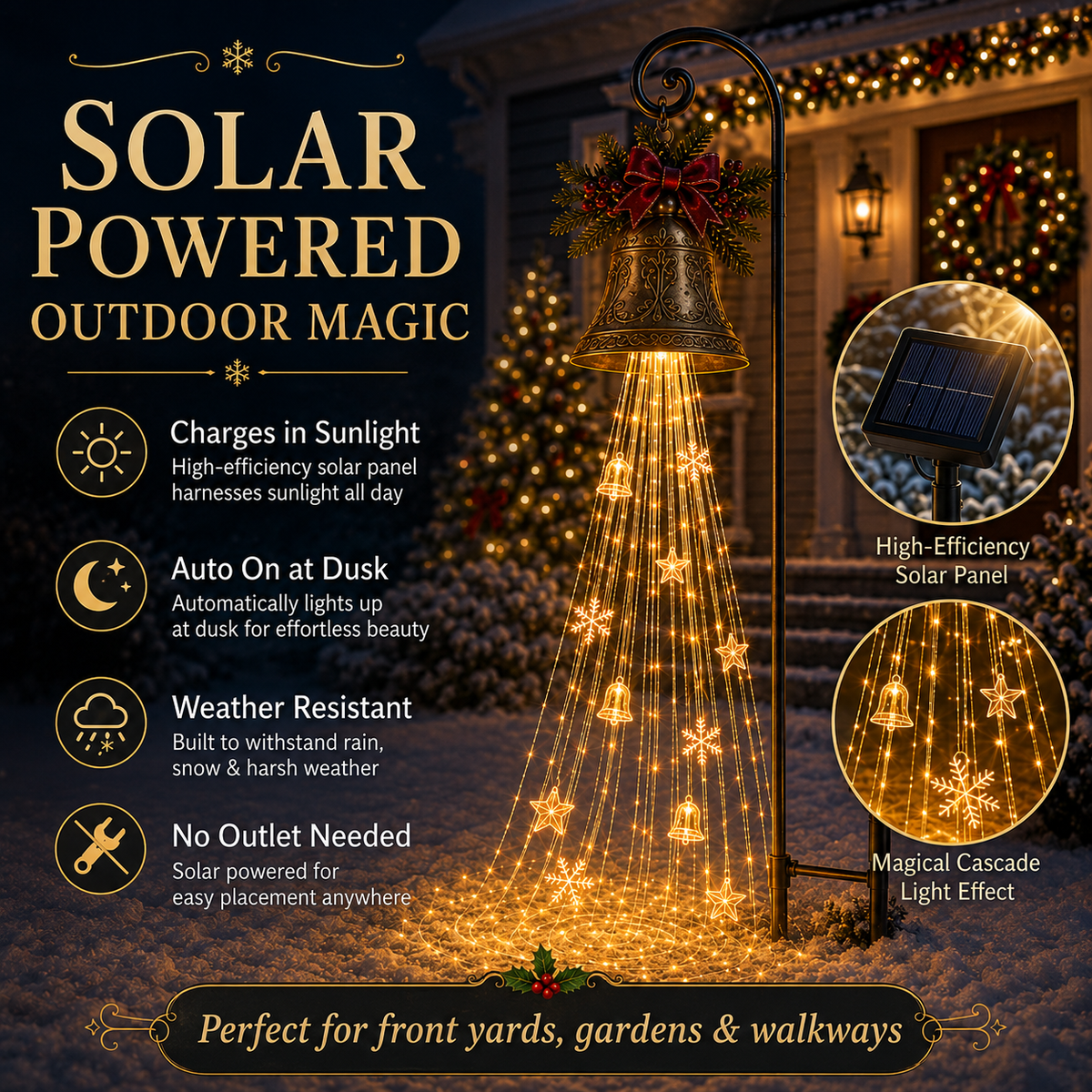 Christmas Bell Cascade solar yard light - solar powered benefits