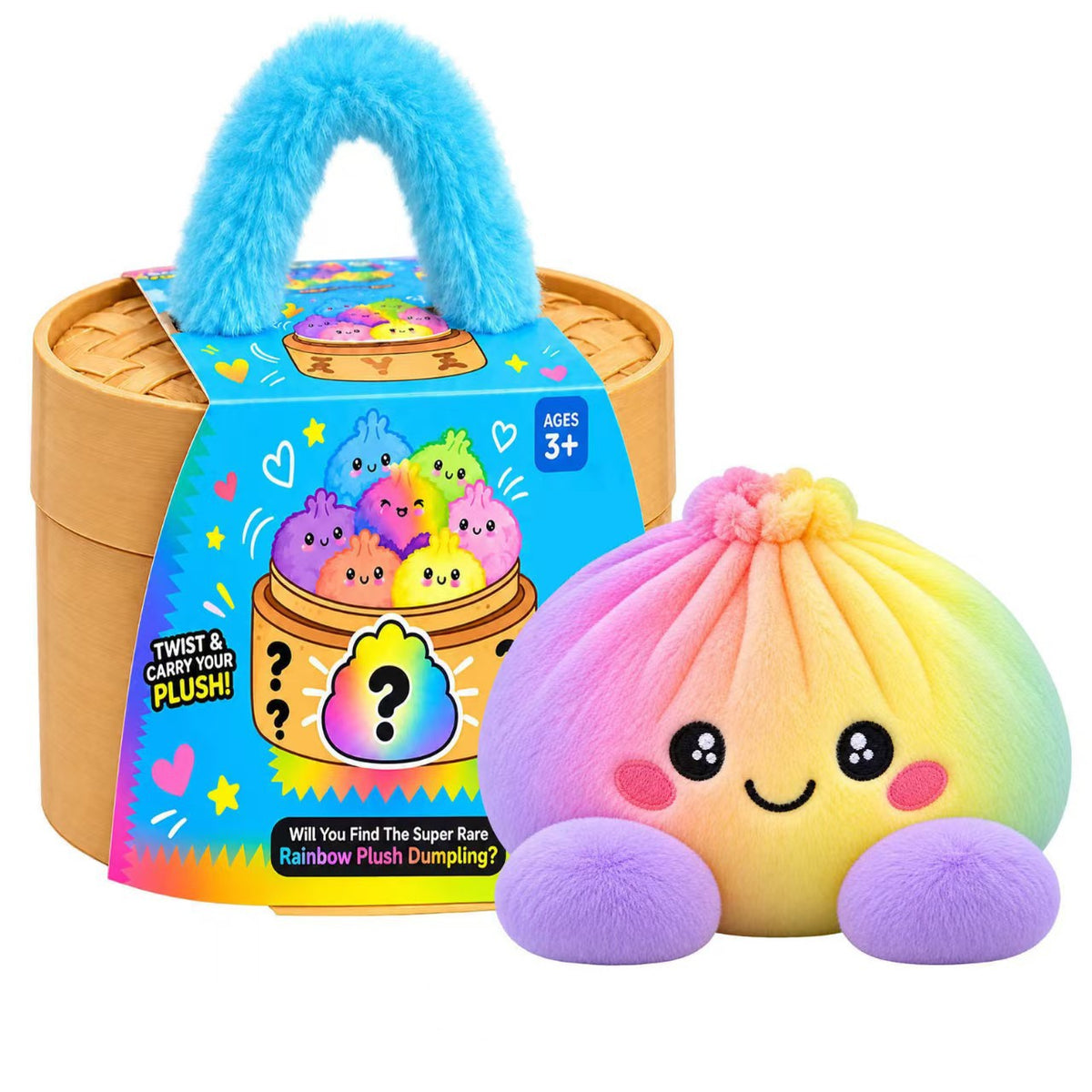 🔥Hot Sale 50% OFF🔥-🌈Cute Plush StuffedDumpling Squishies, BigRainbow Squishes withSteamer🥟🎁