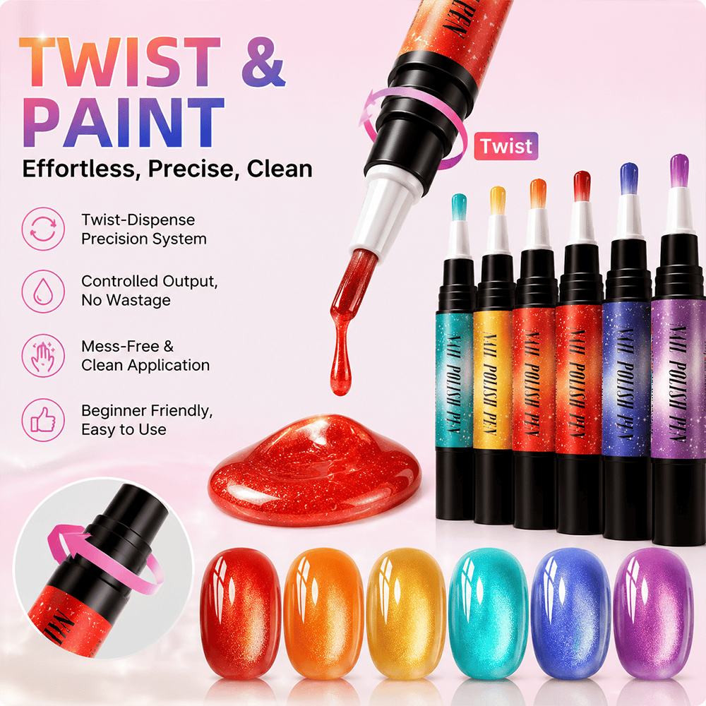 Twist and paint nail polish pen application