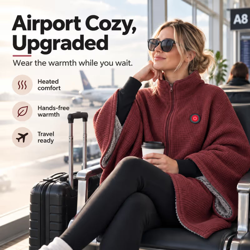 ♨️ 8-Zone Wearable Heated Blanket ❄️ – Cozy Shawl with 3 Heat Levels & USB Power