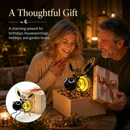 Outdoor Hanging Solar Bee Light, Glowing Metal Bee with Hook and Spring