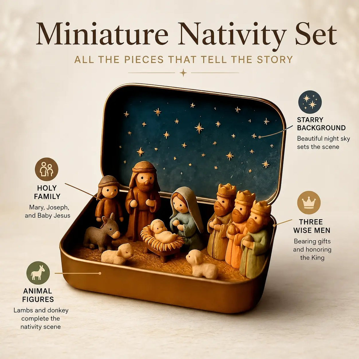 ✝️ Mini Nativity Scene Keepsake Tin — 🙏Pocket-Sized Christmas Holy Family Set