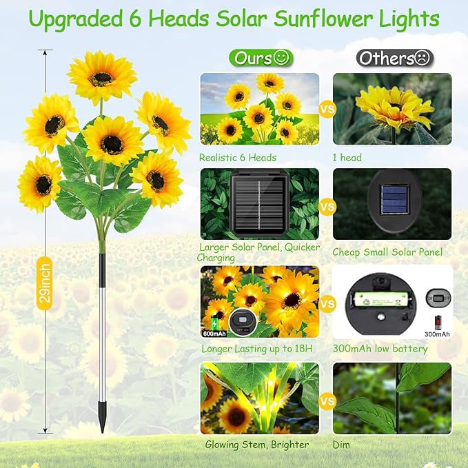 🔥🌻Last Day Sale 50% OFF🌞Solar LED Sunflower Garden Lights-29.6inch/74cm