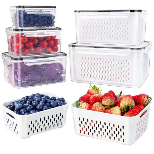 🔥LAST DAY 50% OFF🎁3/5 Pack Stackable Fridge Organizers with Removable Colander