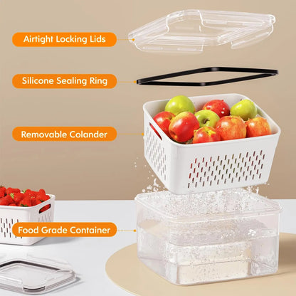 🔥LAST DAY 50% OFF🎁3/5 Pack Stackable Fridge Organizers with Removable Colander