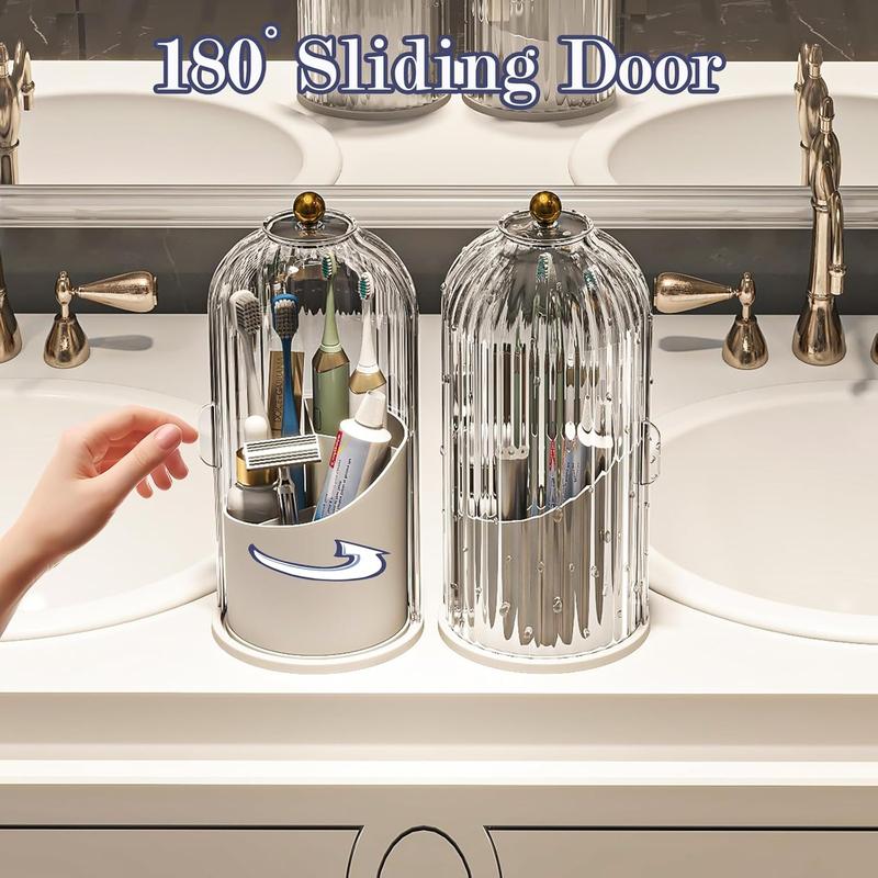 360° Rotating Toothbrush Holder with Cover - Clear Compact Vanity Organizer