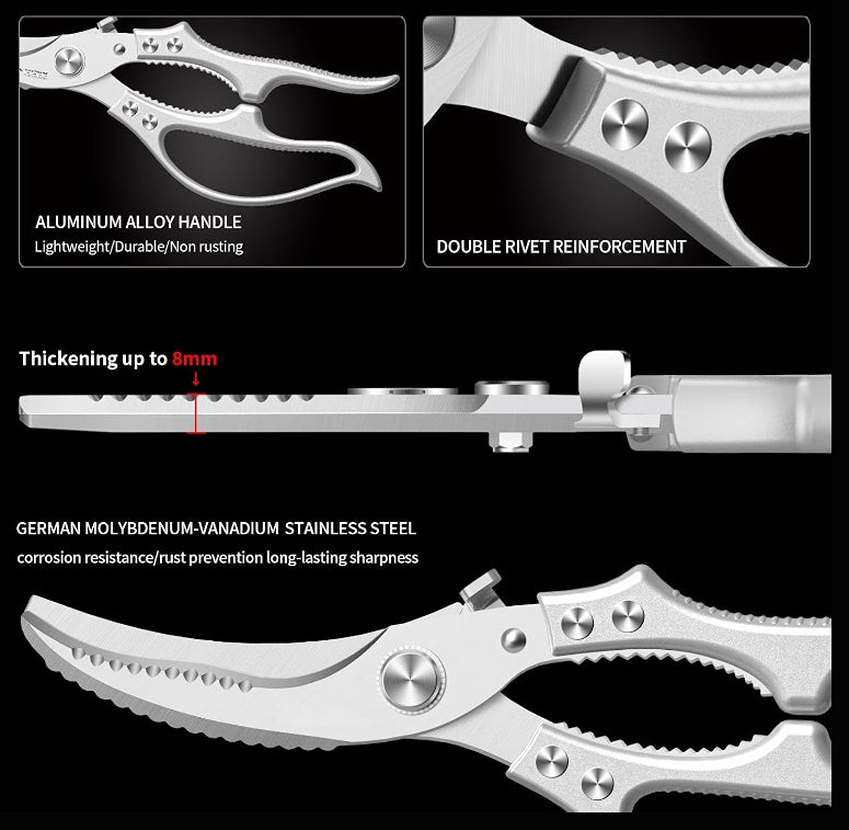 Heavy-Duty Multifunction Kitchen Shears - 4-in-1 Tool with Fish Scaler, Bottle Opener & Safety Lock