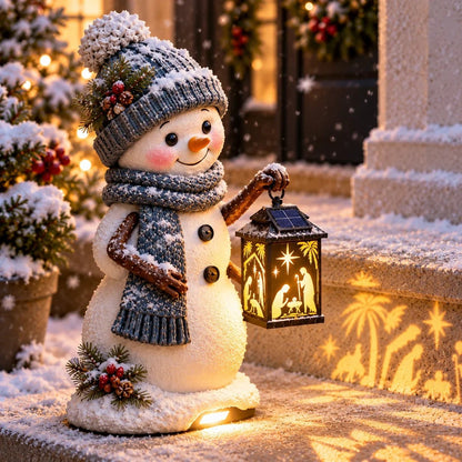 ⛄✨ Snowman Nativity Glow™ – Solar Christmas Step Light with Holy Family Projection 🎄✝️