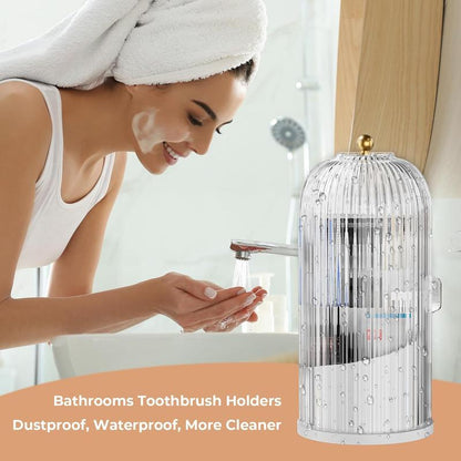 360° Rotating Toothbrush Holder with Cover - Clear Compact Vanity Organizer