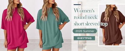 🔥Last Day 60% OFF🔥Crewneck Two-Piece Set For Women Summer Casual Oversized Split Hem Shirts