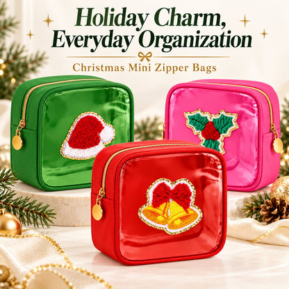 🎄 Limited Time 40% OFF | Christmas Mini Makeup Bag Set with Festive Chenille Patch Design ✨