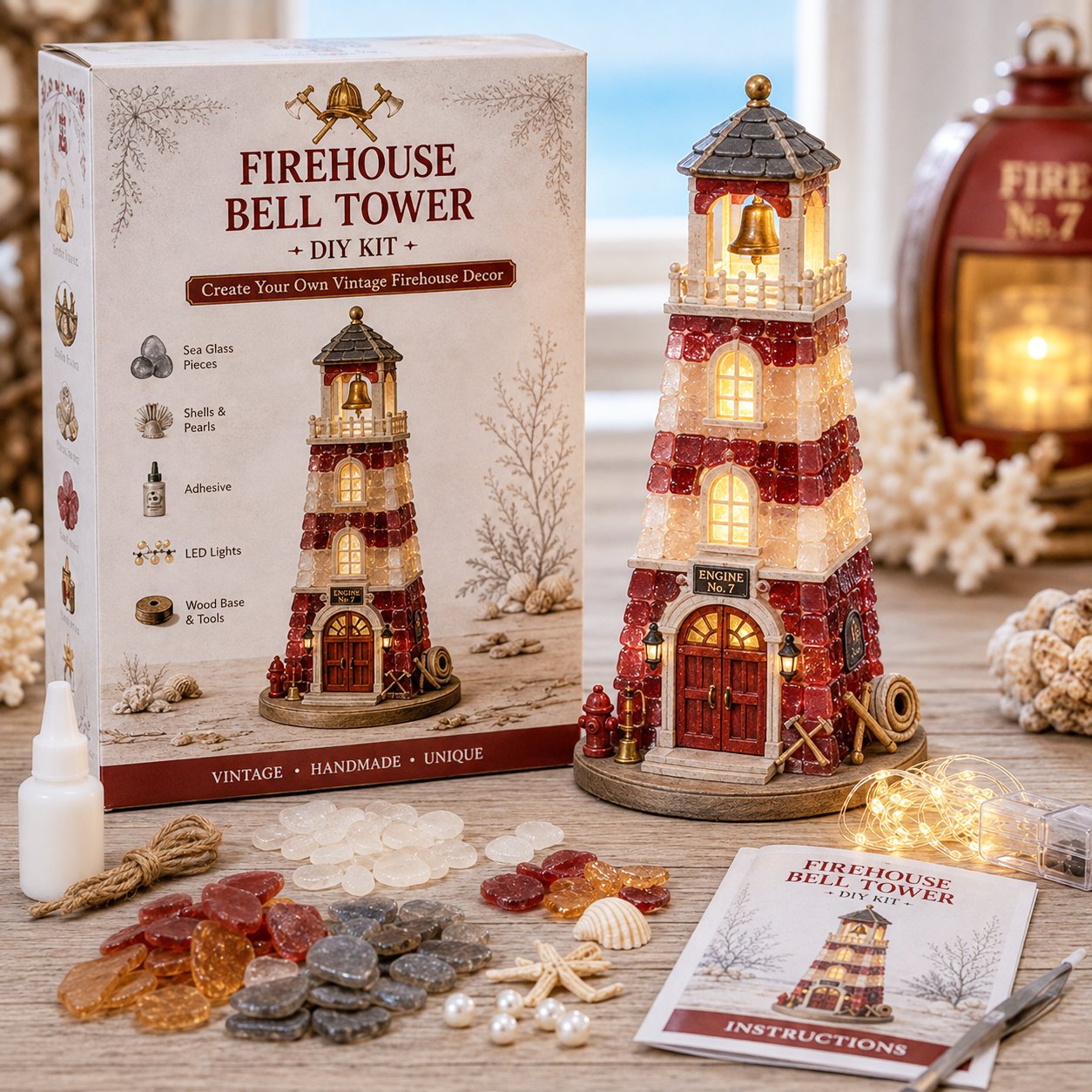 ⏳ Last Day 42% OFF – 🚒 Beginner-Friendly Vintage Firehouse Mosaic Light DIY Kit Collection | Complete Kit with Mosaic Pieces, LED Lights & Step-by-Step Guide Included 💕