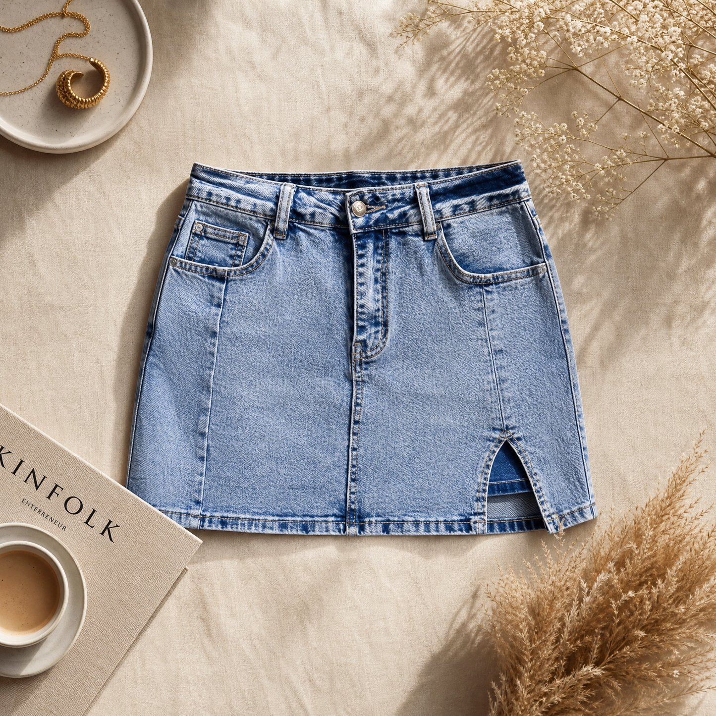Anti-Exposure Denim Mini Skirt with Built-In Safety Shorts