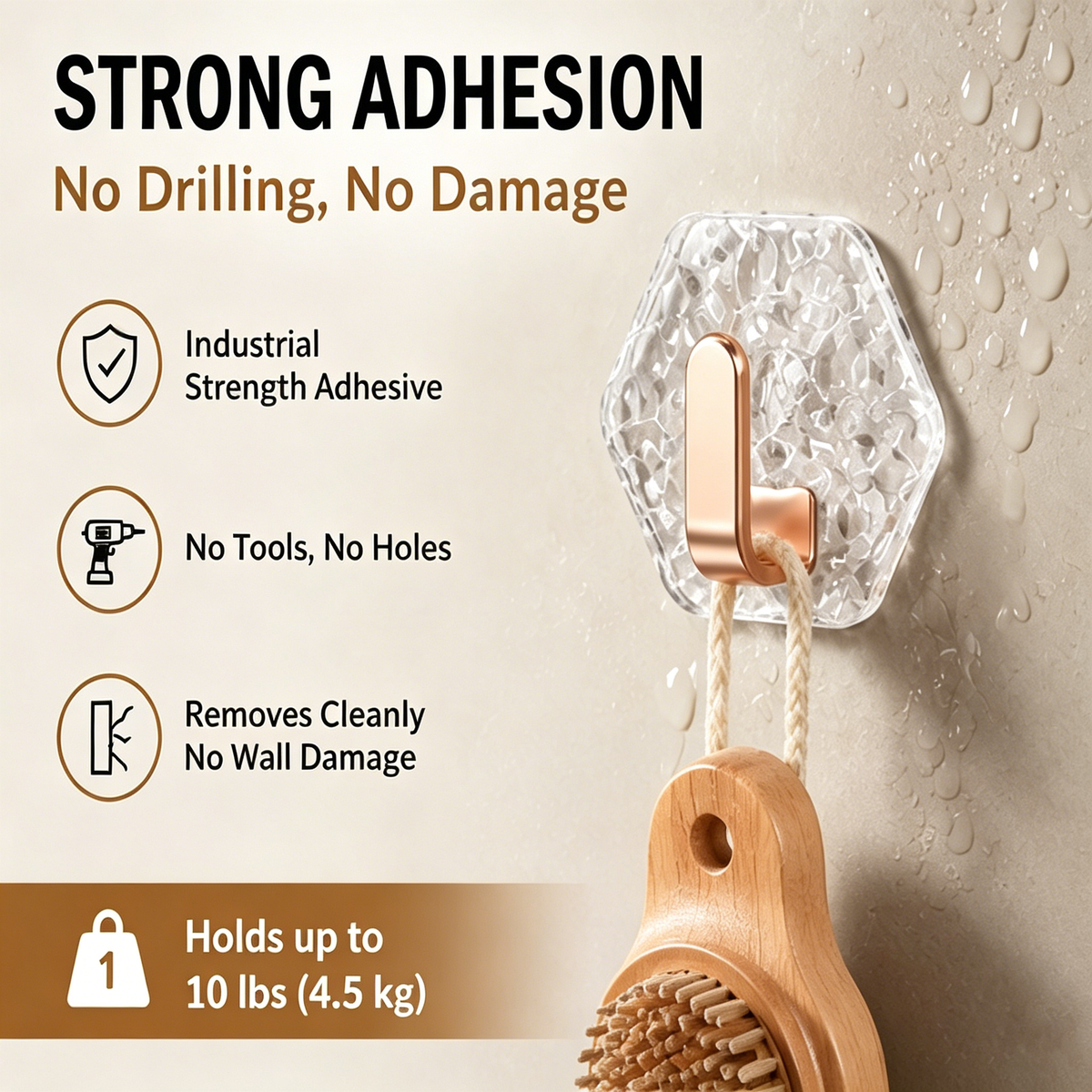 Heavy-duty wall hook adhesive feature