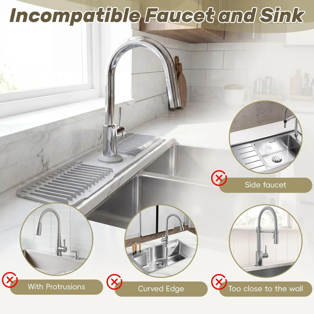 Faucet and sink shapes that are not suitable for the silicone splash guard mat