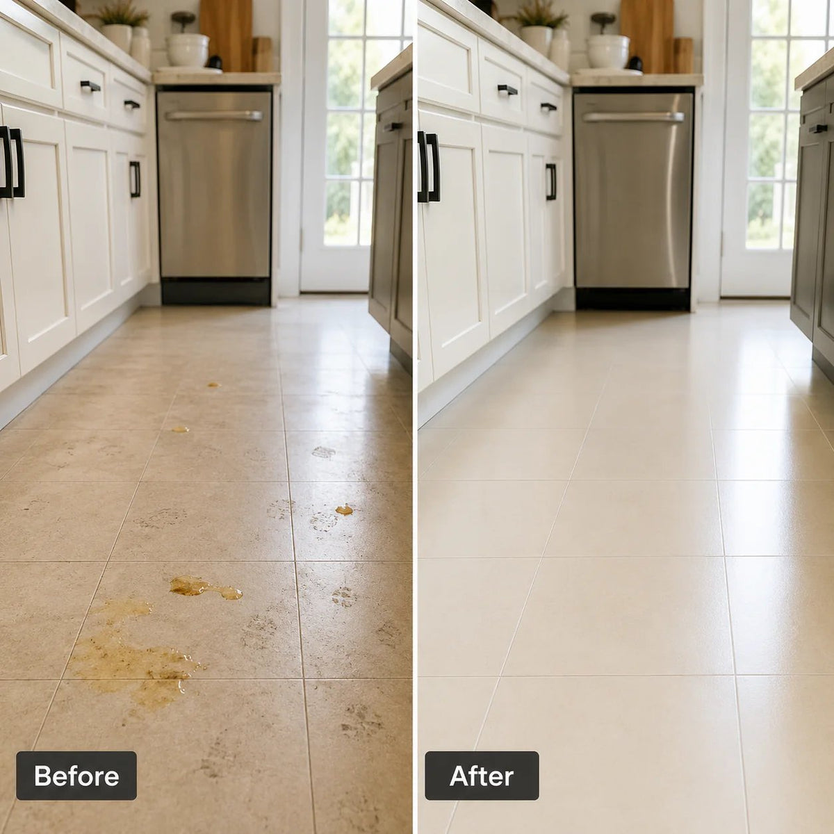 Tile floor - before and after