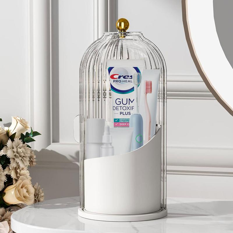 360° Rotating Toothbrush Holder with Cover - Clear Compact Vanity Organizer