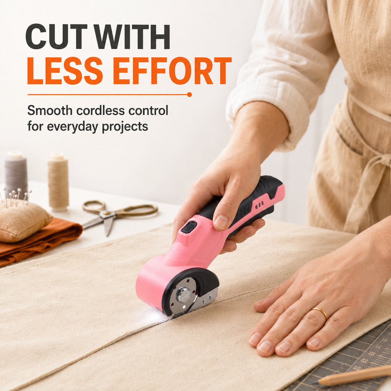 Cordless Electric Fabric Cutter – Rechargeable Rotary Scissors for Fabric, Leather, Carpet & Crafts